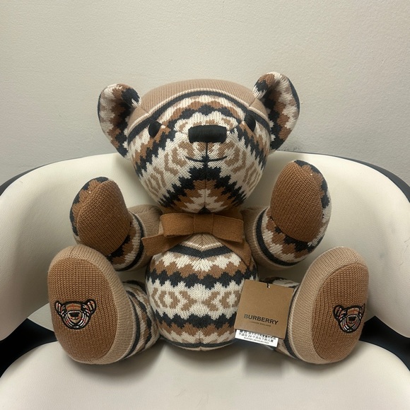 BURBERRY BABY BEIGE FAIR ISLE WOOL THOMAS TEDDY BEAR TAN AND BROWN PATTERNED NWT - Picture 5 of 17
